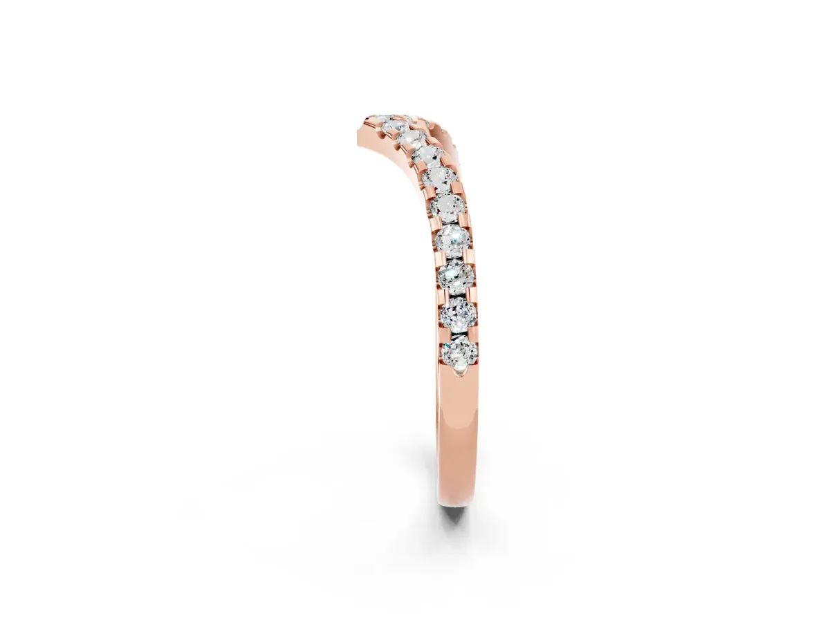 Pavé Round Moissanite Chevron Band with Shared Prong Setting Rose gold