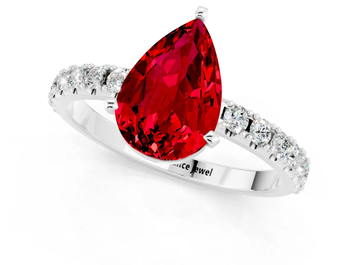 Pear Cut Ruby Solitaire Pavé Band with Four-Prong Setting Silver
