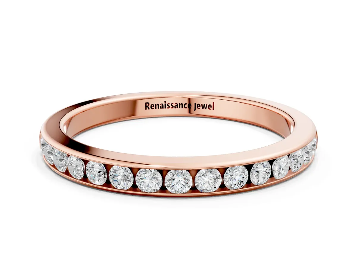 Round Cut Diamond Channel Set Eternity Band Rose gold