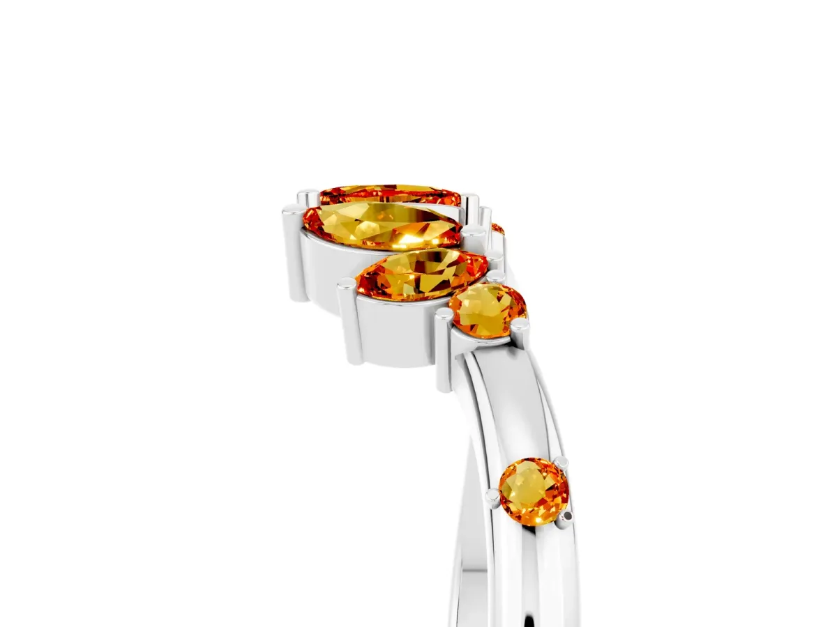 Open Marquise Cluster Citrine Band with Prong Setting Silver
