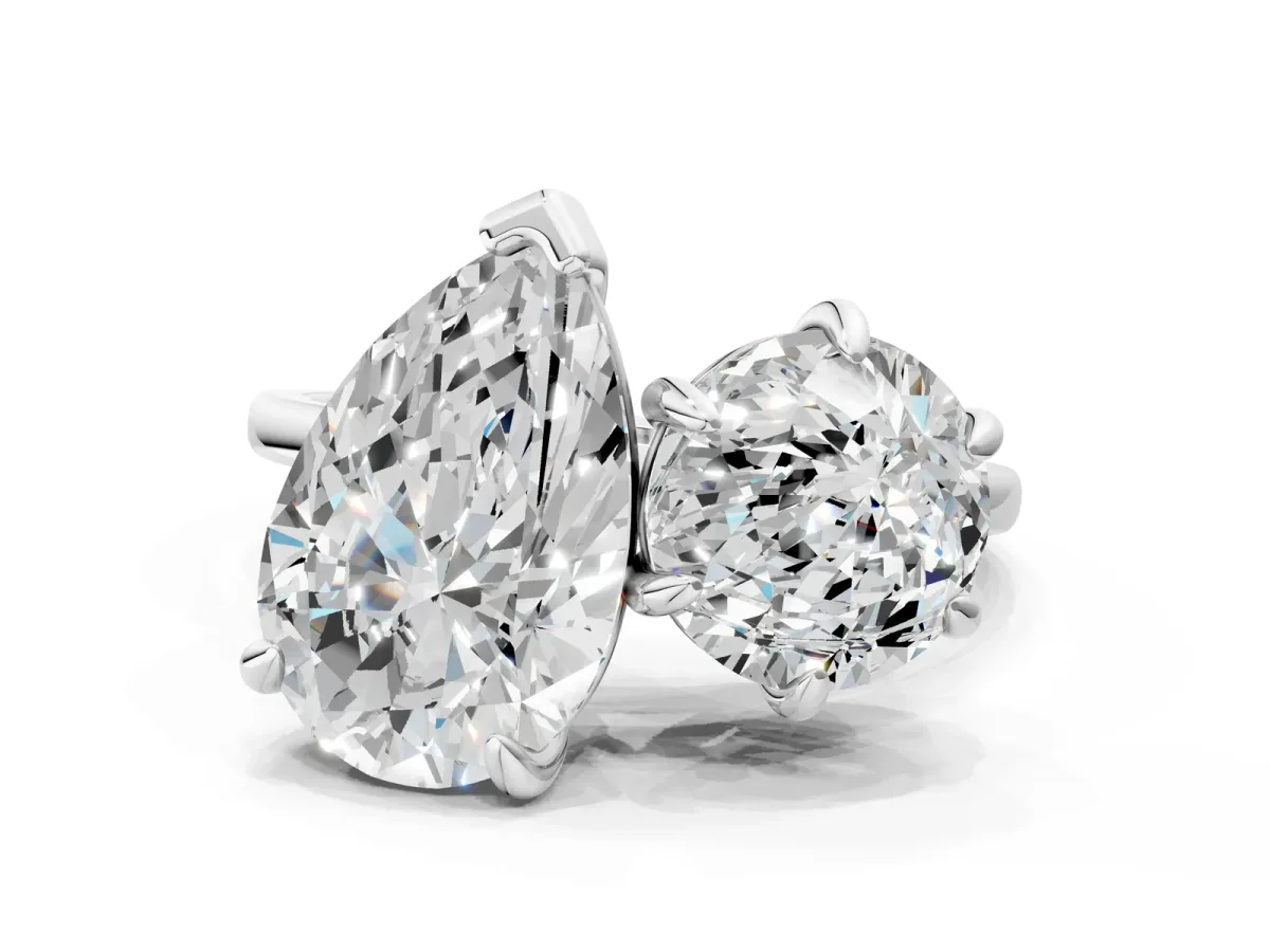 Round Cut and pear toi moi ring Silver