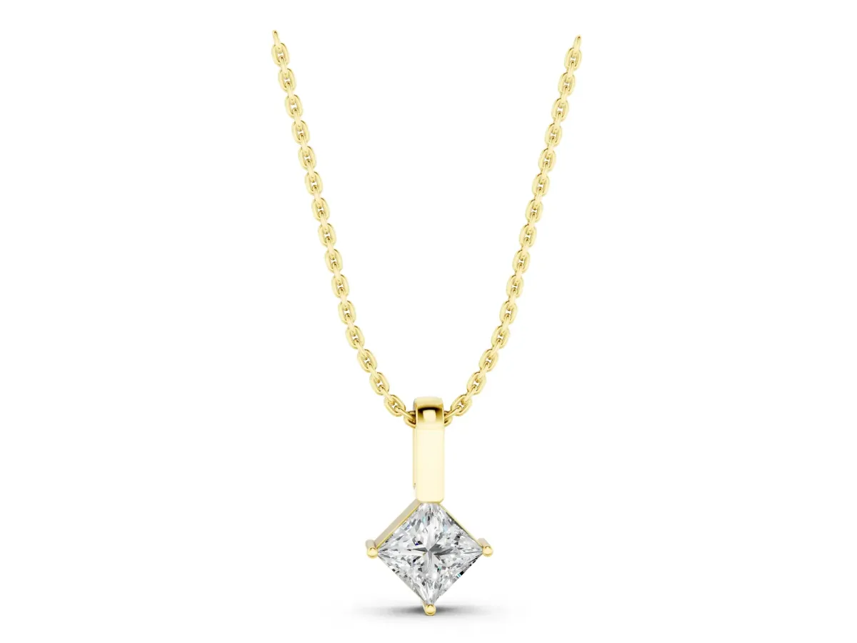 Princess Cut Bezel Set Diamond Pendant Yellow gold