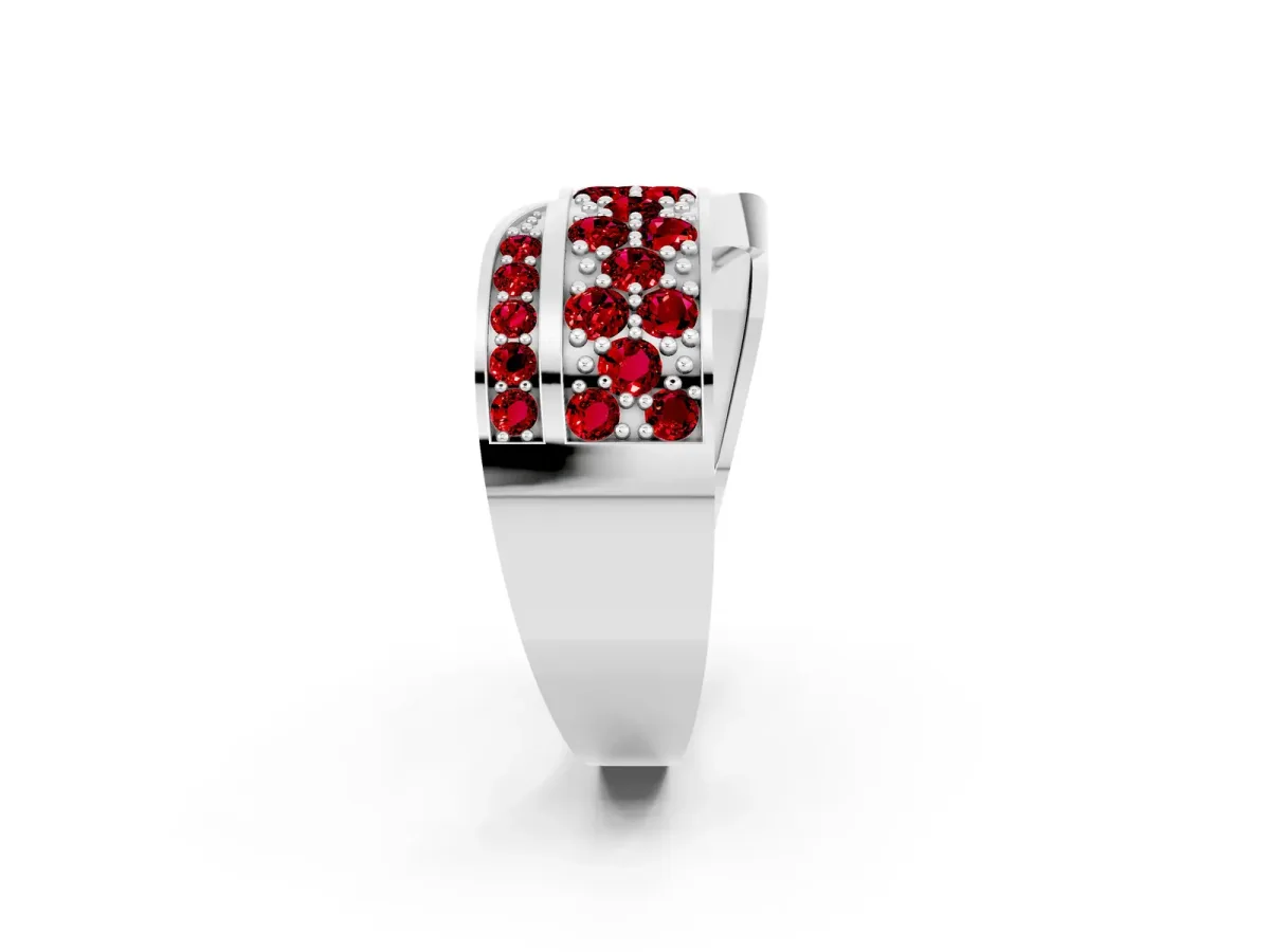 Pavé Round Ruby Crossover Band with Bead Prong Setting White gold