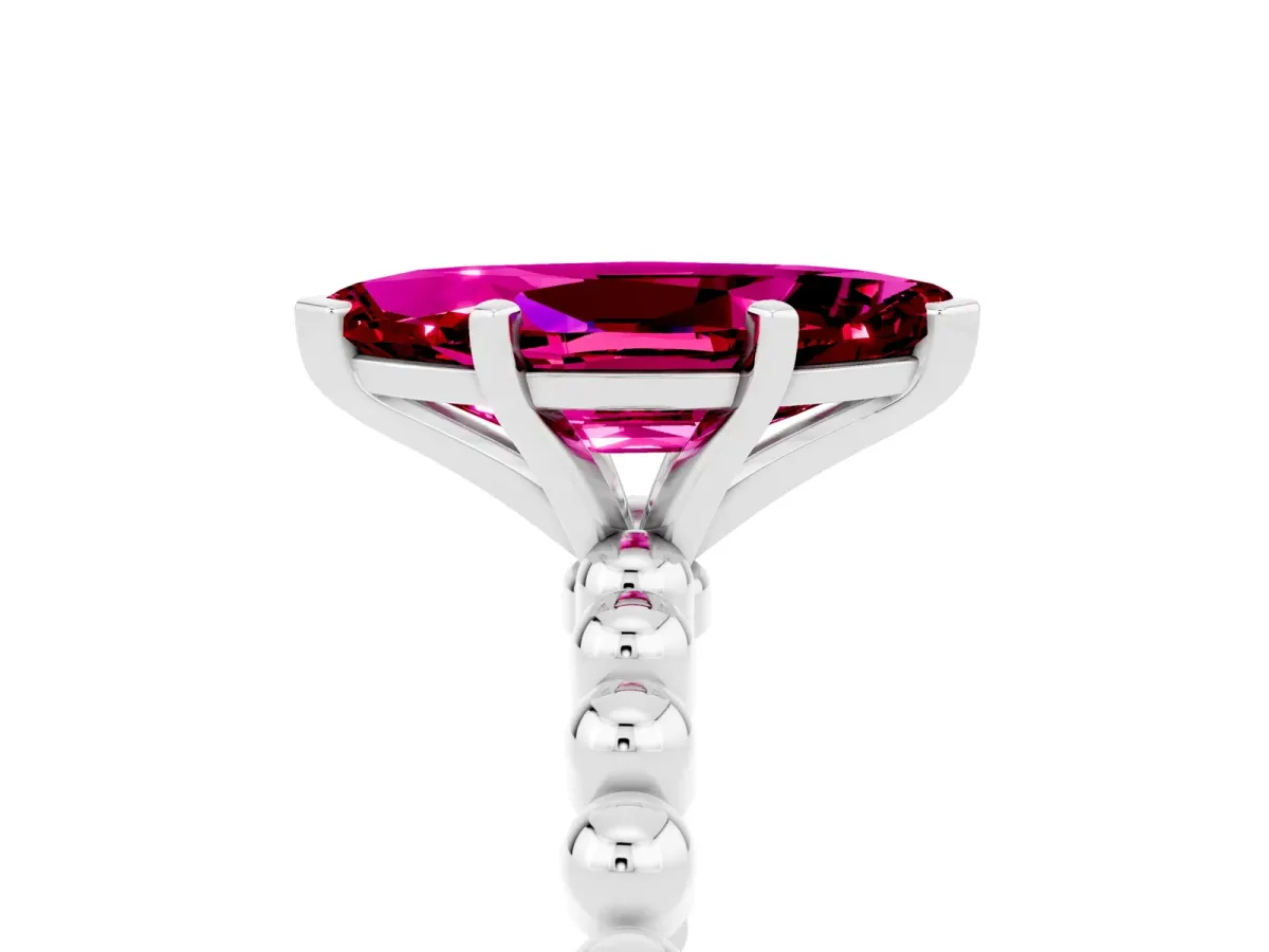 Marquise Cut Garnet Solitaire Ring with Beaded Band and Prong Setting Platinum