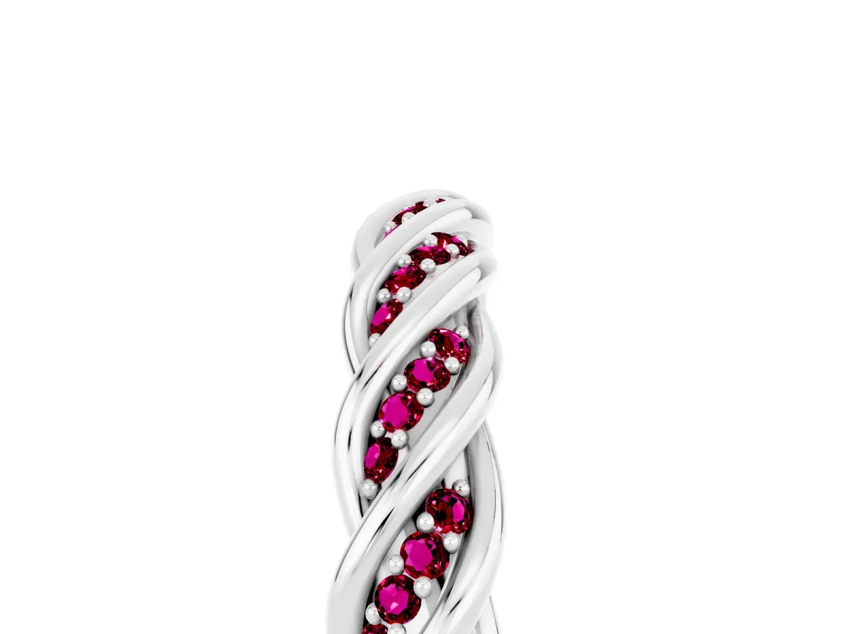 Twisted Pavé Round Garnet Eternity Band with Shared Prong Setting Silver