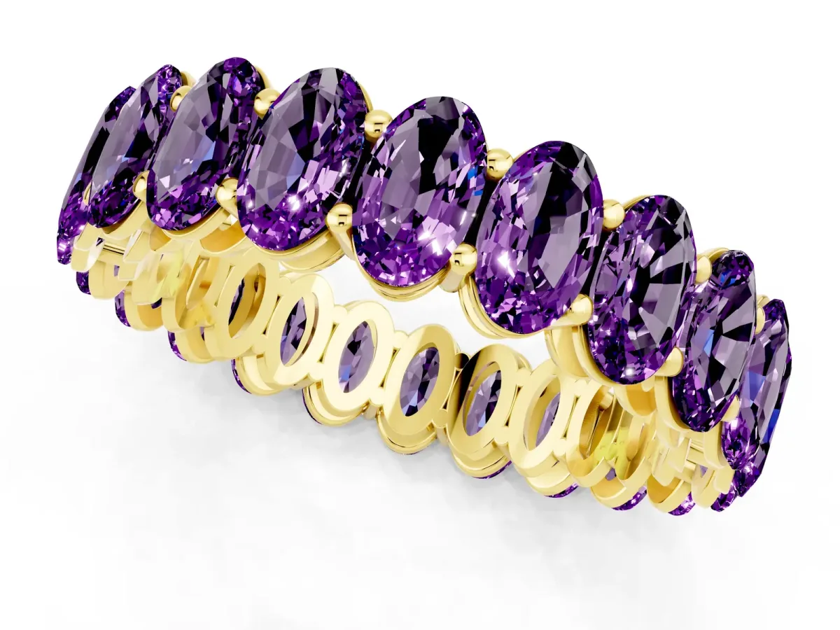 Oval Cut Amethyst Eternity Band with Shared Prong Setting Yellow gold