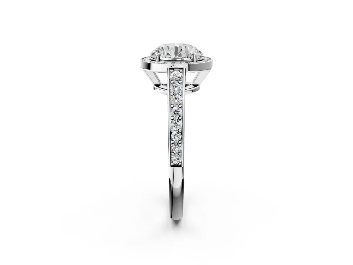 Round Cut Halo Pavé Diamond Engagement Ring with Bezel Setting Platinum