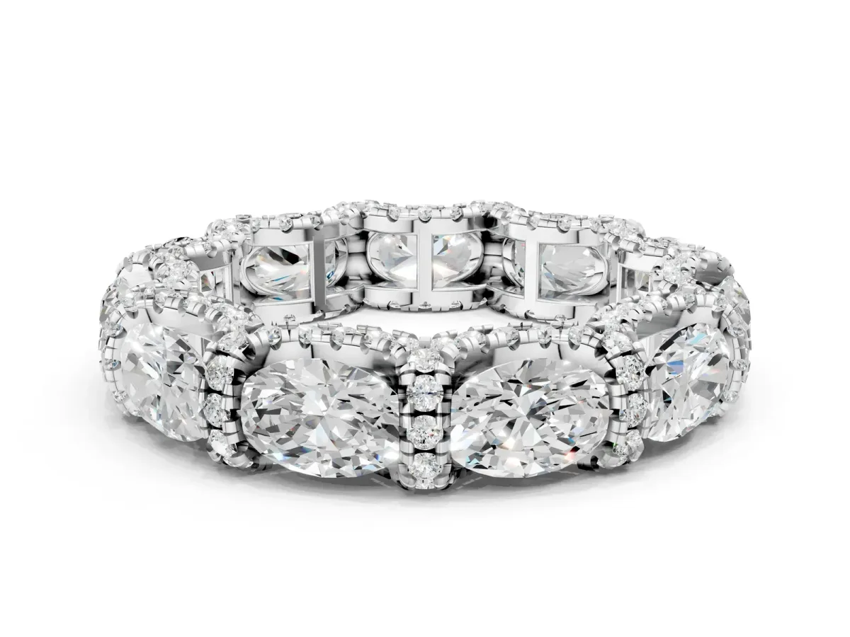Oval Diamond Eternity Wedding Band with Round Diamond Accents Silver