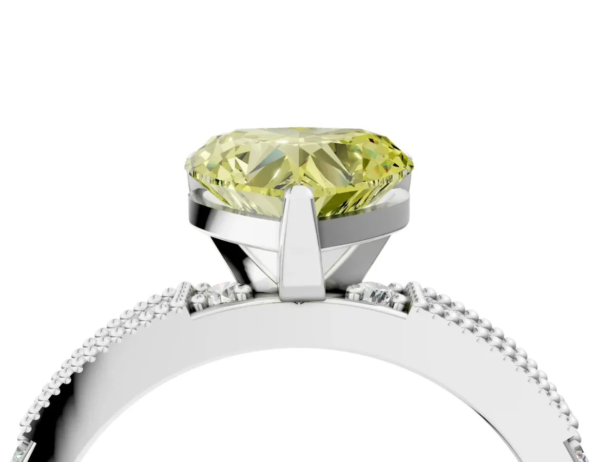 Fancy Yellow Heart Cut Solitaire with Pavé Band and Four-Prong Setting Silver