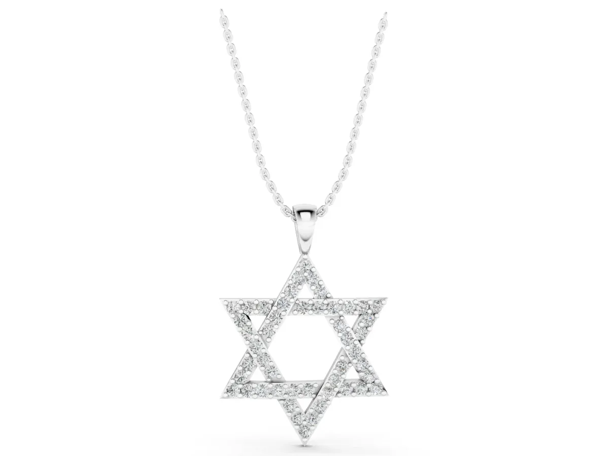 Pavé Round Diamond Star Pendant with Four-Prong Setting Silver