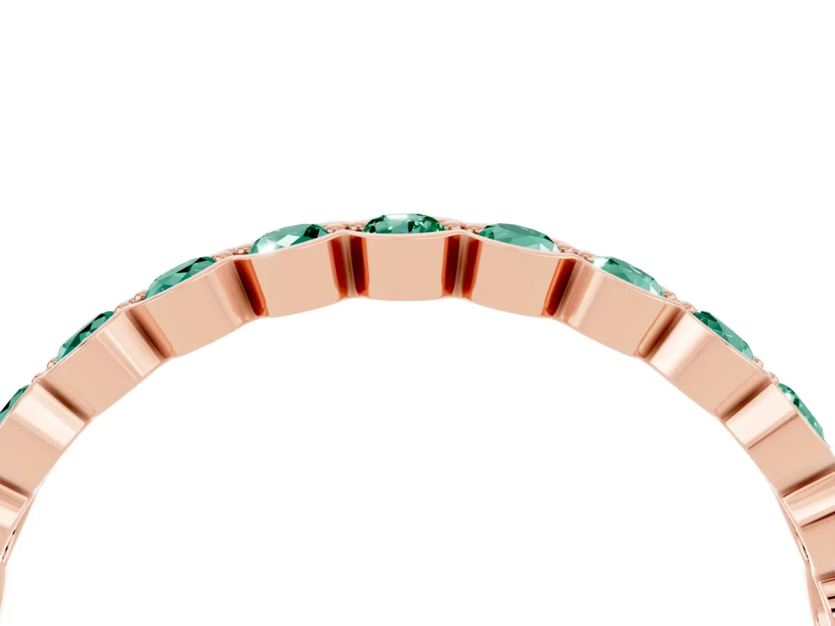 Round Green Sapphire Bezel Set Eternity Band Rose gold