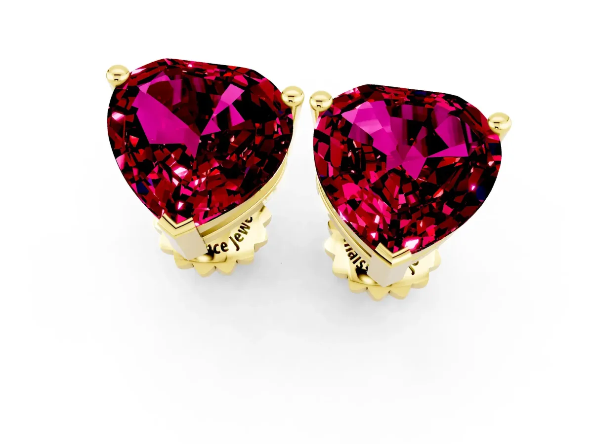 Heart Cut Garnet Stud Earrings Yellow gold