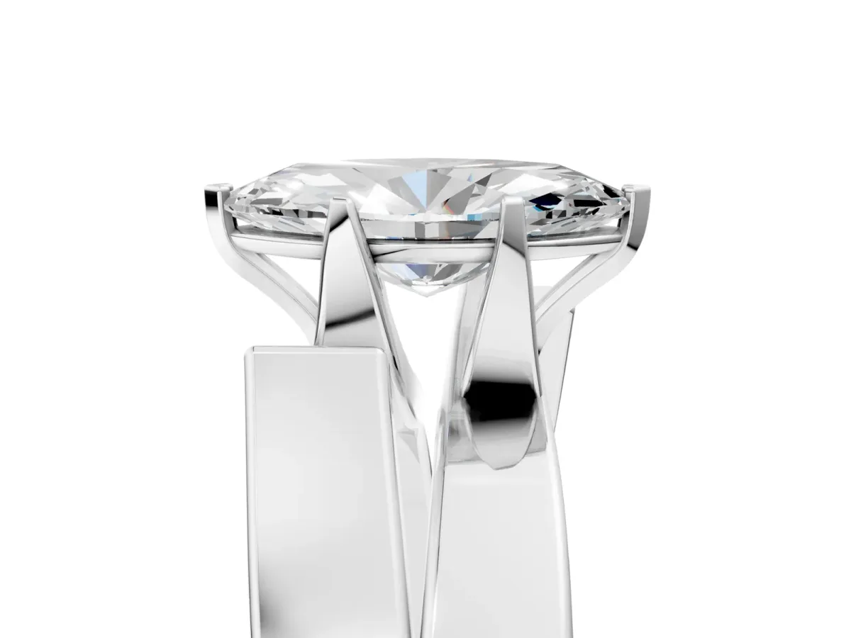 Modern Tension Set Marquise Cut Diamond Solitaire Wide Band Ring Silver