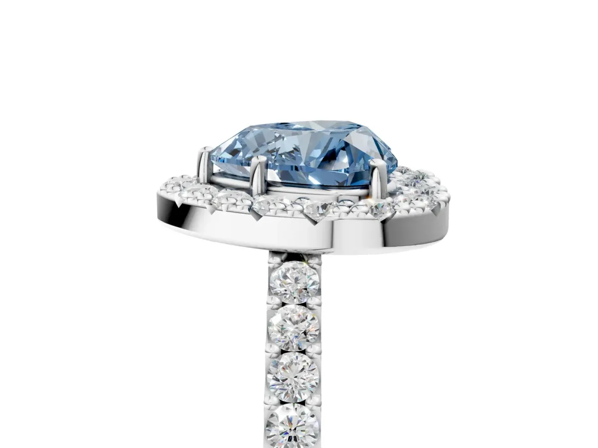 Fancy Blue Heart Cut Halo Diamond Pavé Solitaire Ring Platinum