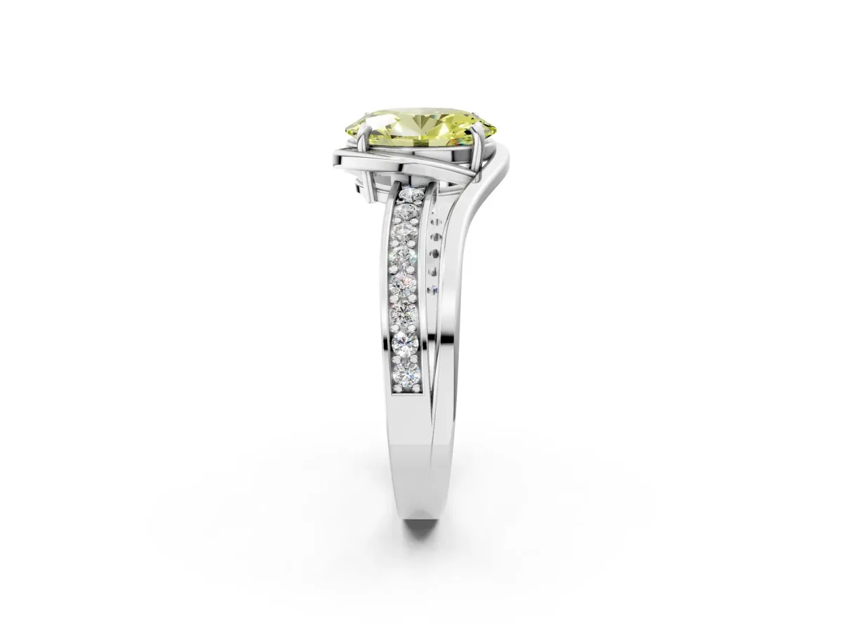 Fancy Yellow Oval Cut Diamond Solitaire Ring with Split Shank and Prong Setting White gold