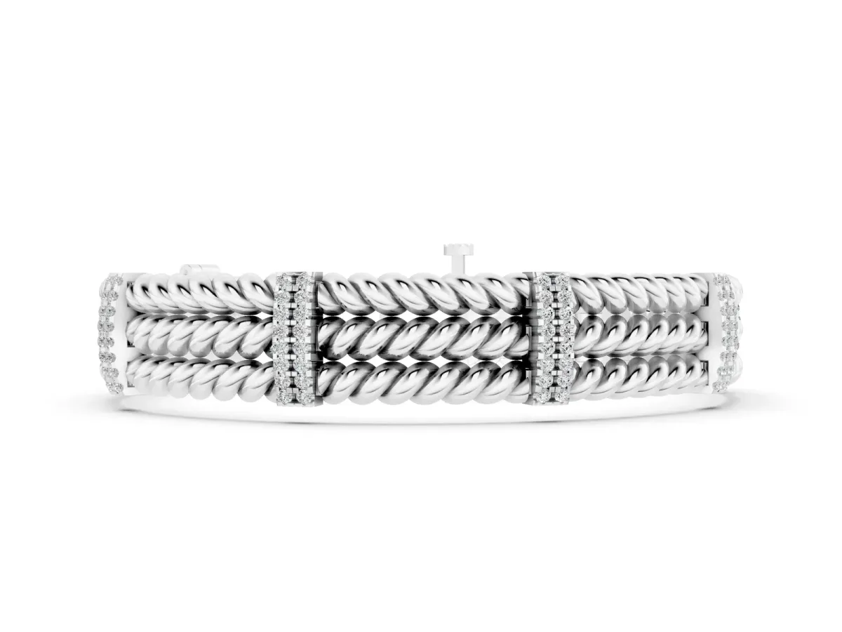 Round Diamond Pavé Rope Bracelet with Box Clasp Silver