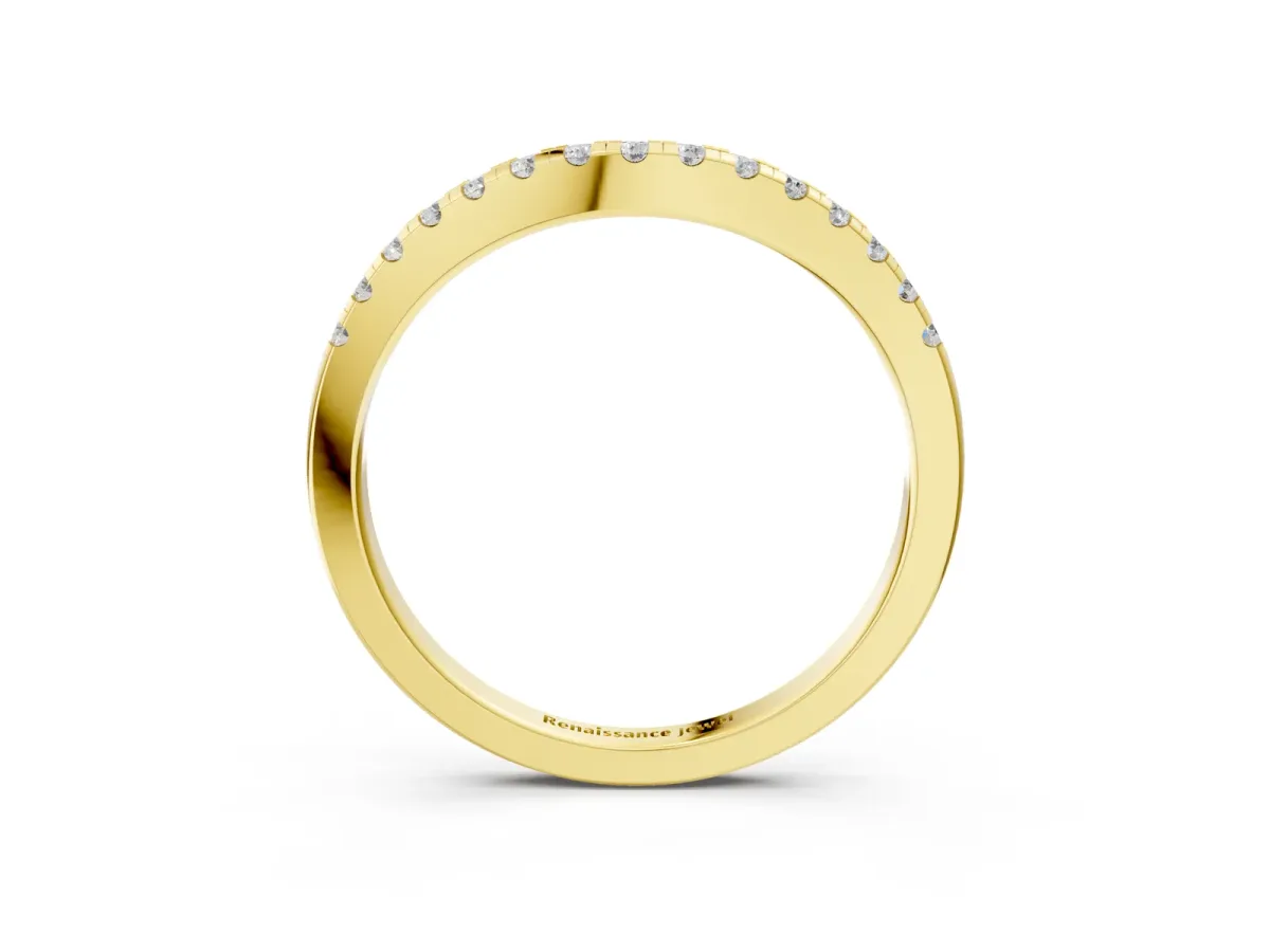 Pavé Round Diamond Curved Band with Shared Prong Setting Yellow gold