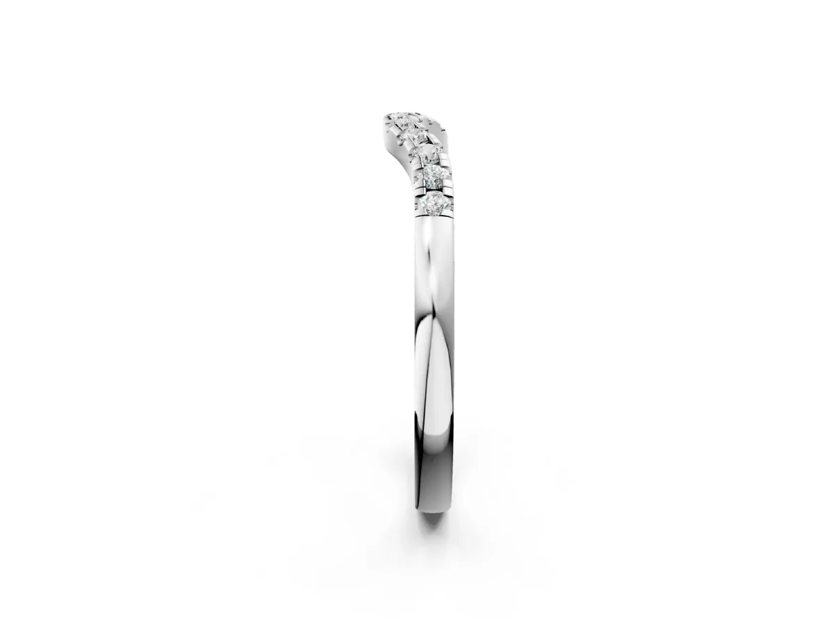 Round Diamond Curved Pavé Wedding Band White gold