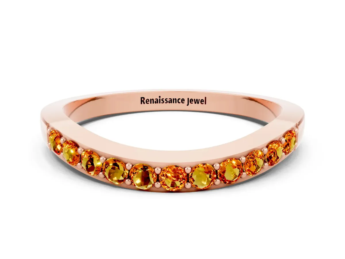 Round Citrine Curved Wedding Band with Channel Setting Rose gold