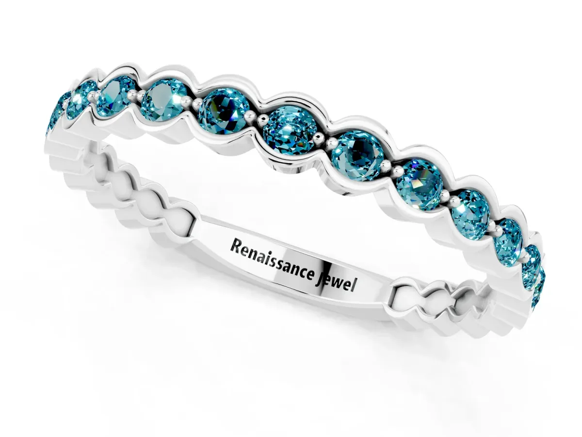 Round Blue Topaz Bezel Set Eternity Band Silver