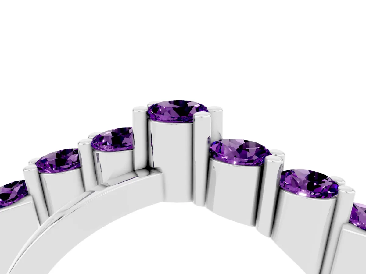Round Amethyst Prong-Set Crossover Band White gold