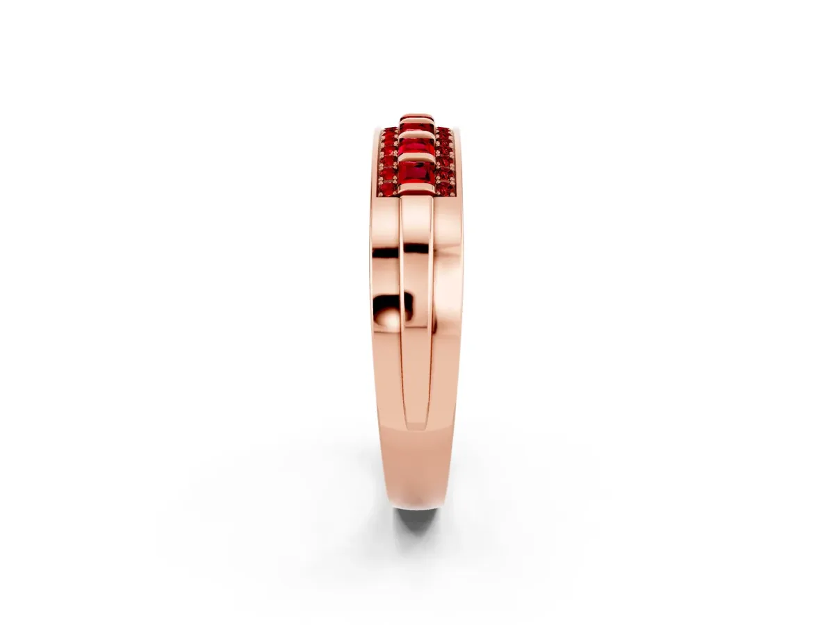 Bar-Set Princess Cut Ruby Pavé Band Rose gold