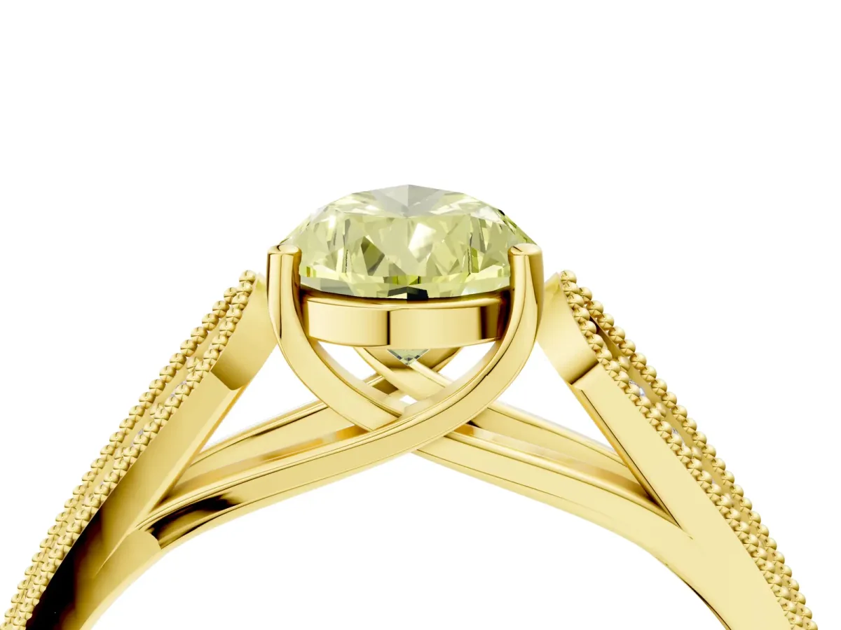 Fancy Yellow Pear Cut Cut Pave Split Shank Engagement Ring with Four-Prong Setting Yellow gold