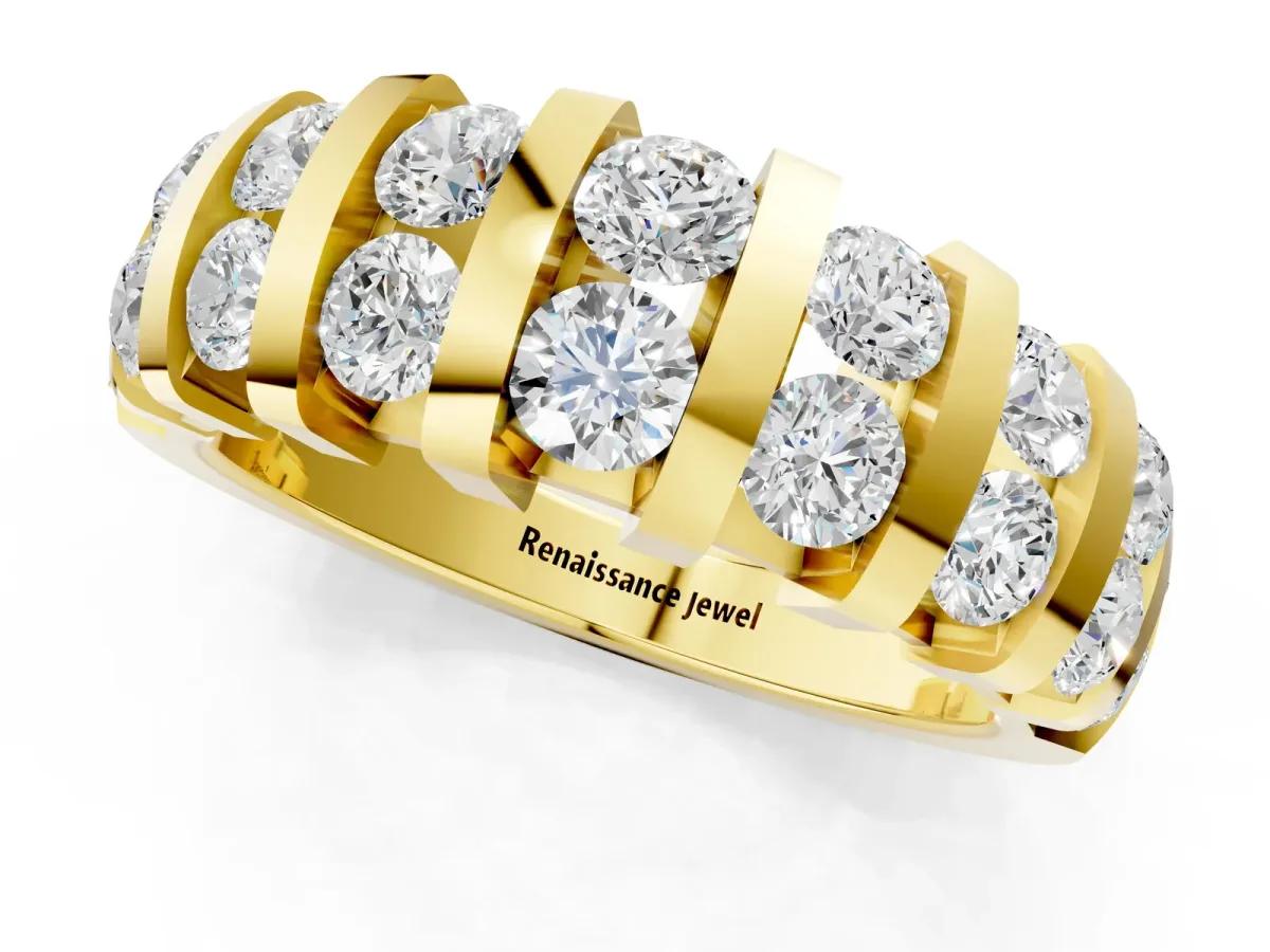 Channel-Set Round Diamond Multi-Row Band Yellow gold