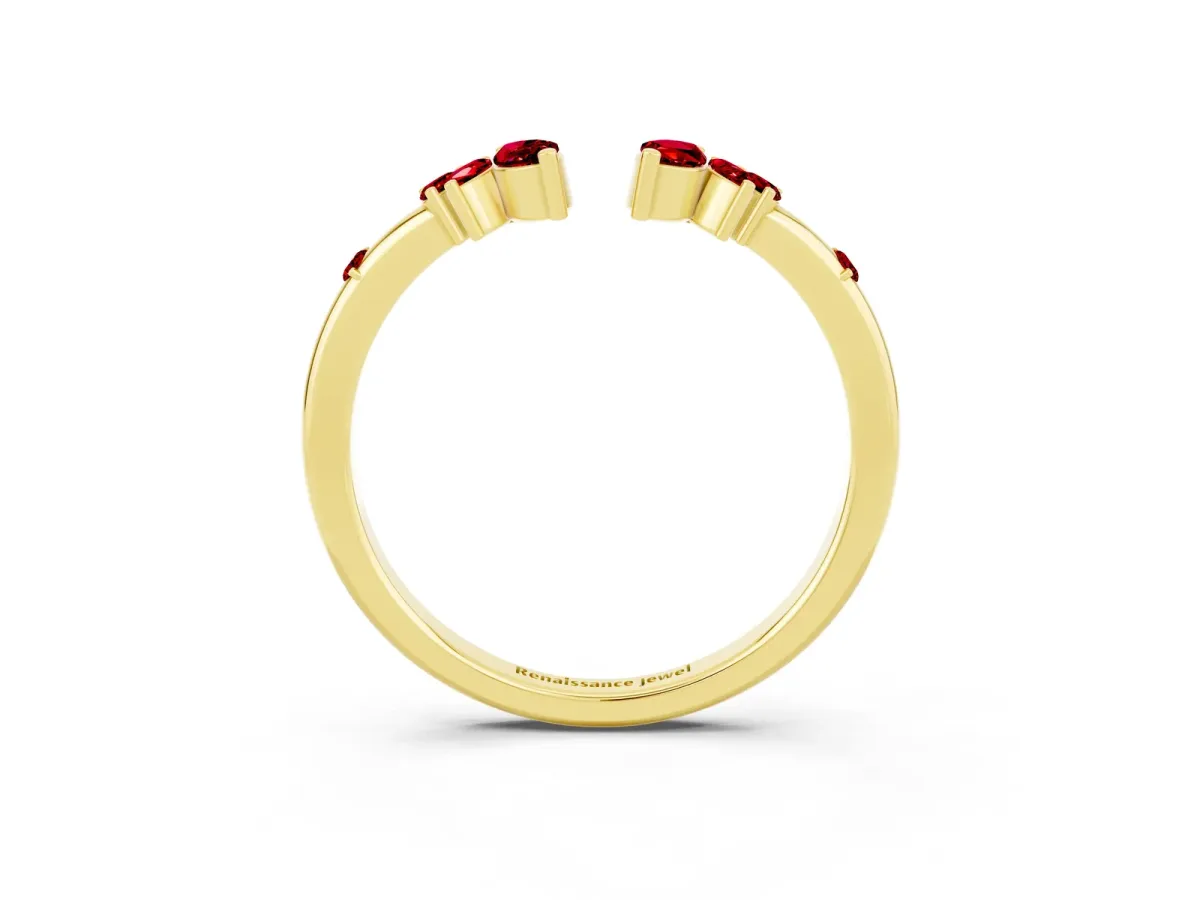 Open Marquise Cluster Ruby Band with Prong Setting Yellow gold