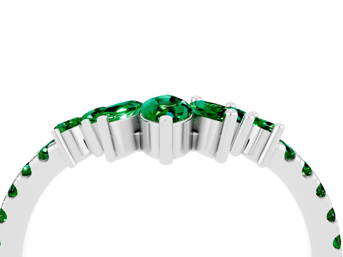 Chevron Marquise and Round Emerald Open Band with Prong Setting Silver