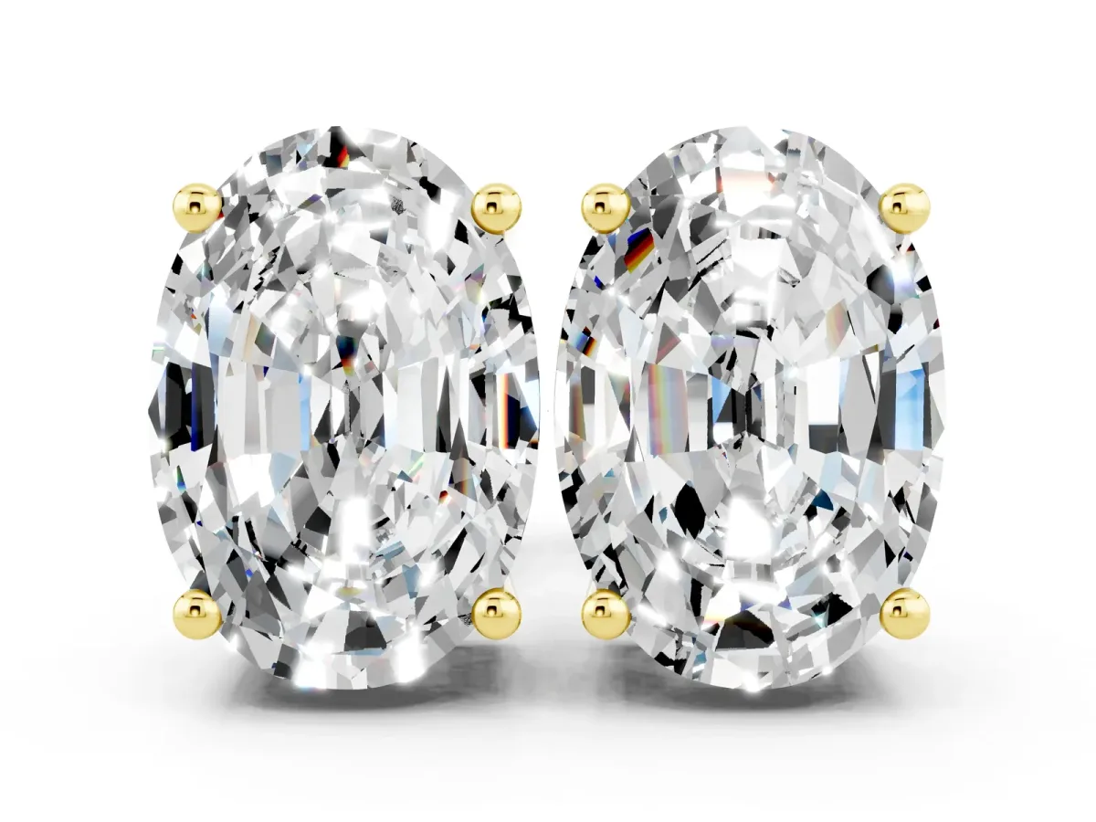 Oval Cut Moissanite Stud Earrings Yellow gold