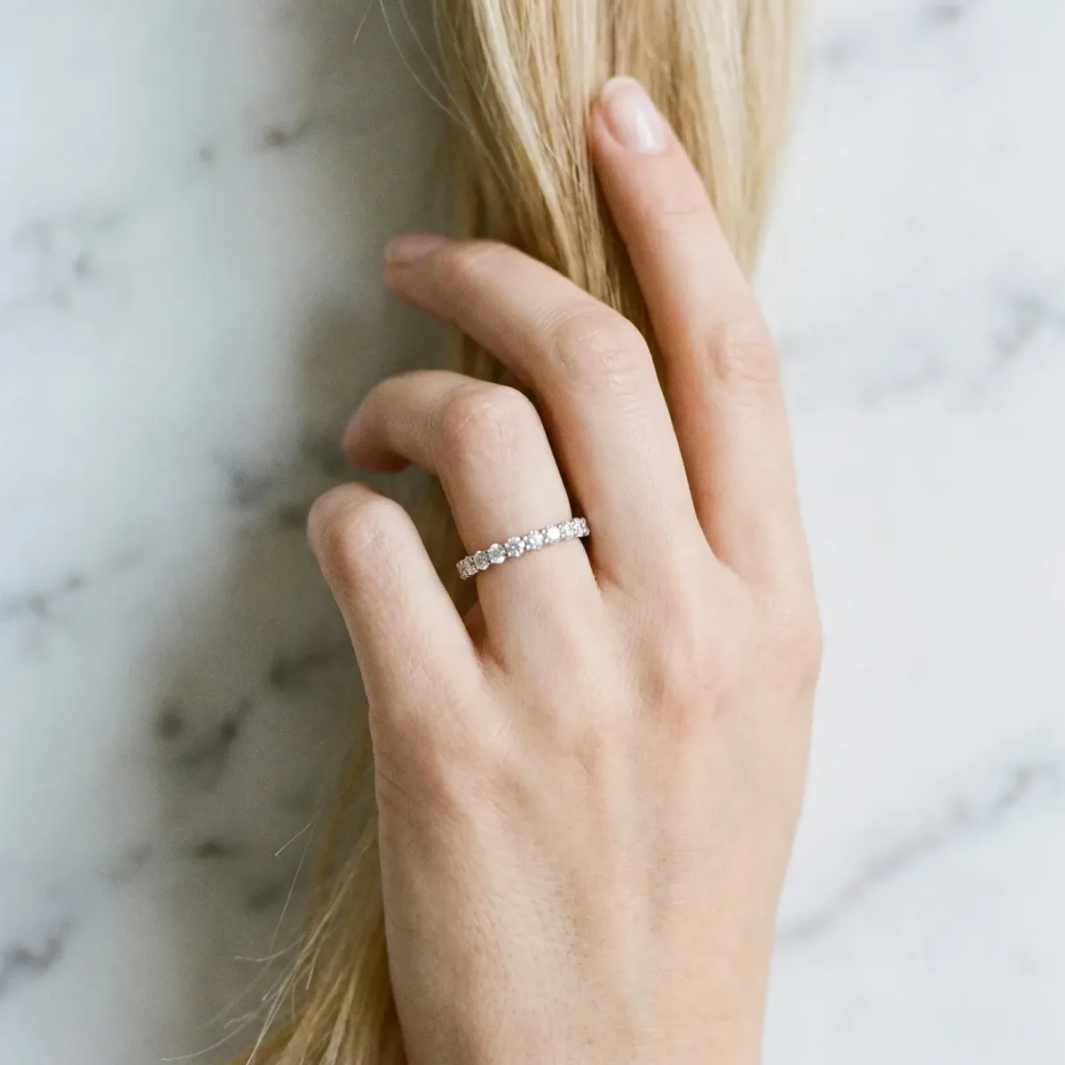 Pavé Round Diamond Eternity Band with Shared Prong Setting Platinum