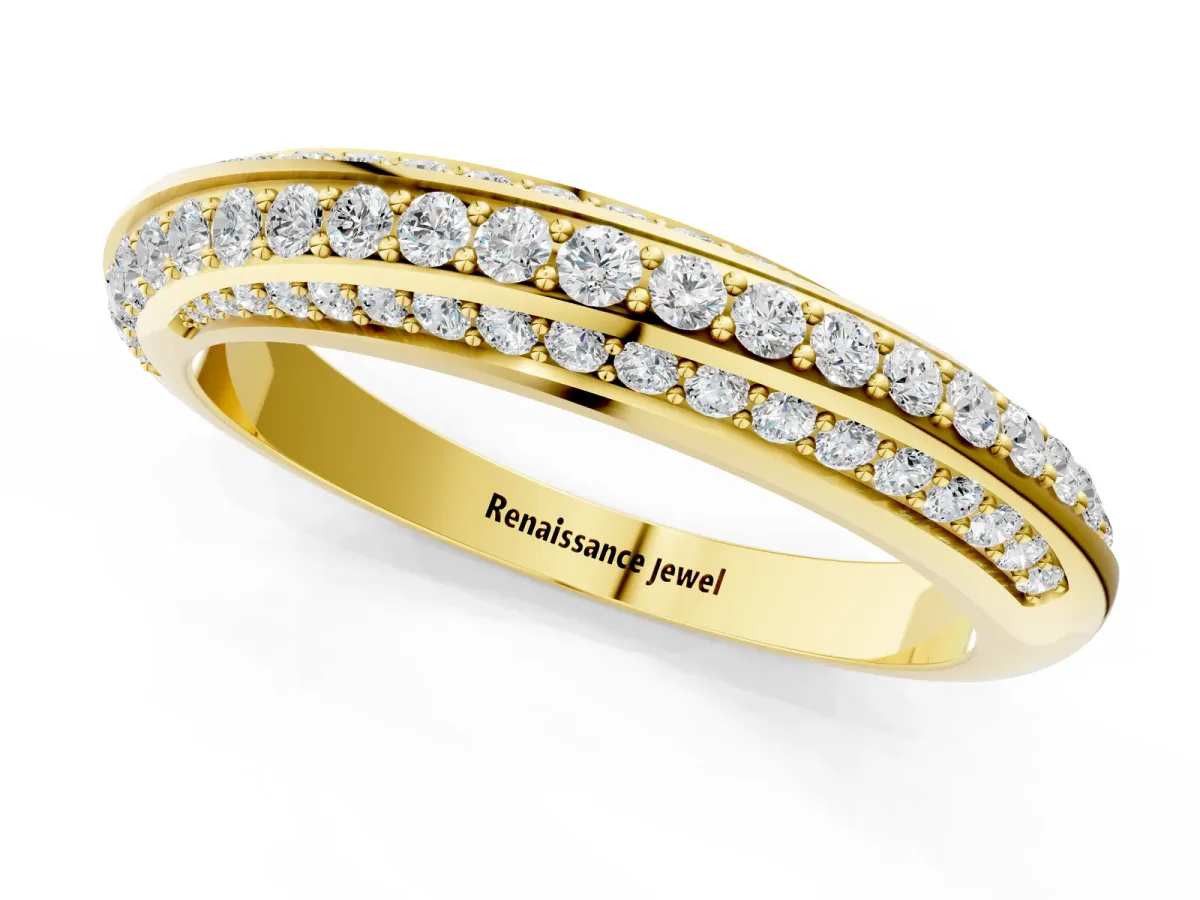 Double Row Pavé Round Diamond Channel Set Band Yellow gold
