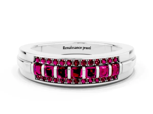 Bar-Set Princess Cut Garnet Pavé Band Platinum