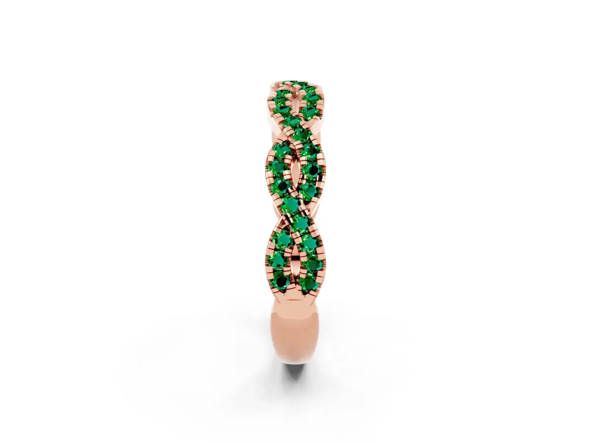 Round Emerald Twisted Eternity Band with Pavé and Shared Prong Setting Rose gold