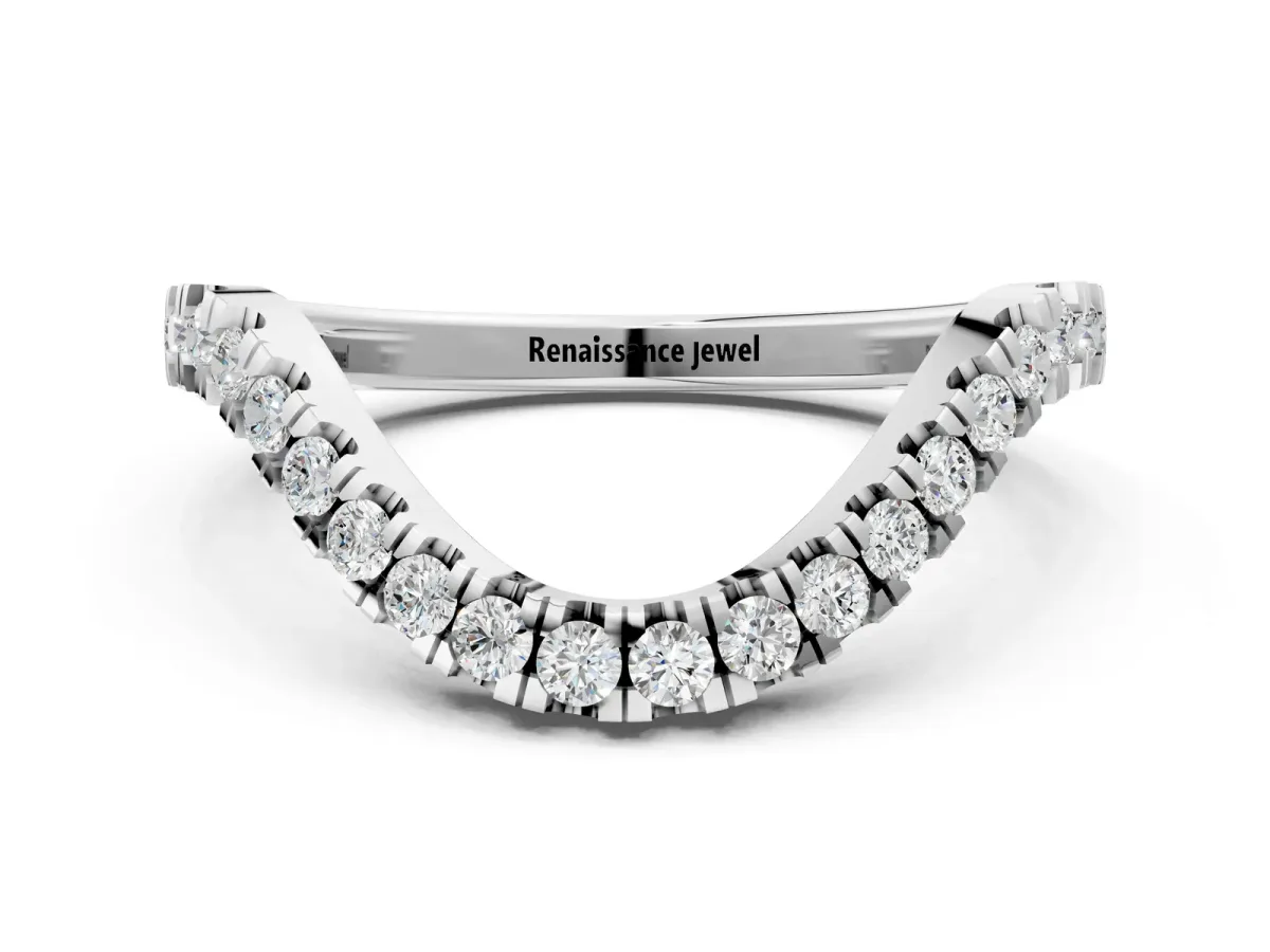 Curved Pavé Round Diamond Eternity Band with Shared Prong Setting Silver