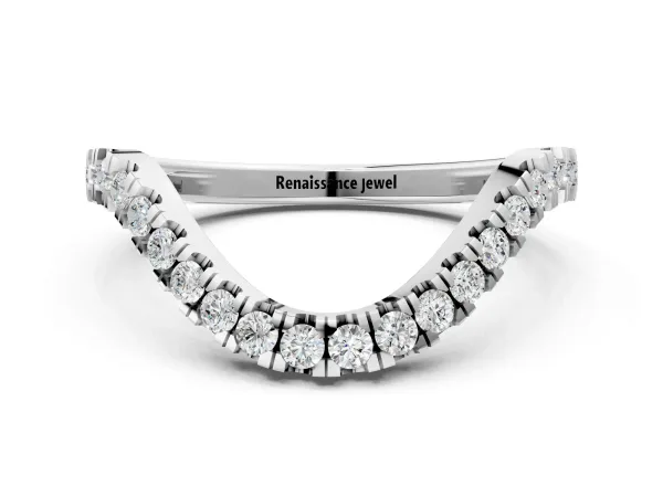 Curved Pavé Round Diamond Eternity Band with Shared Prong Setting Silver