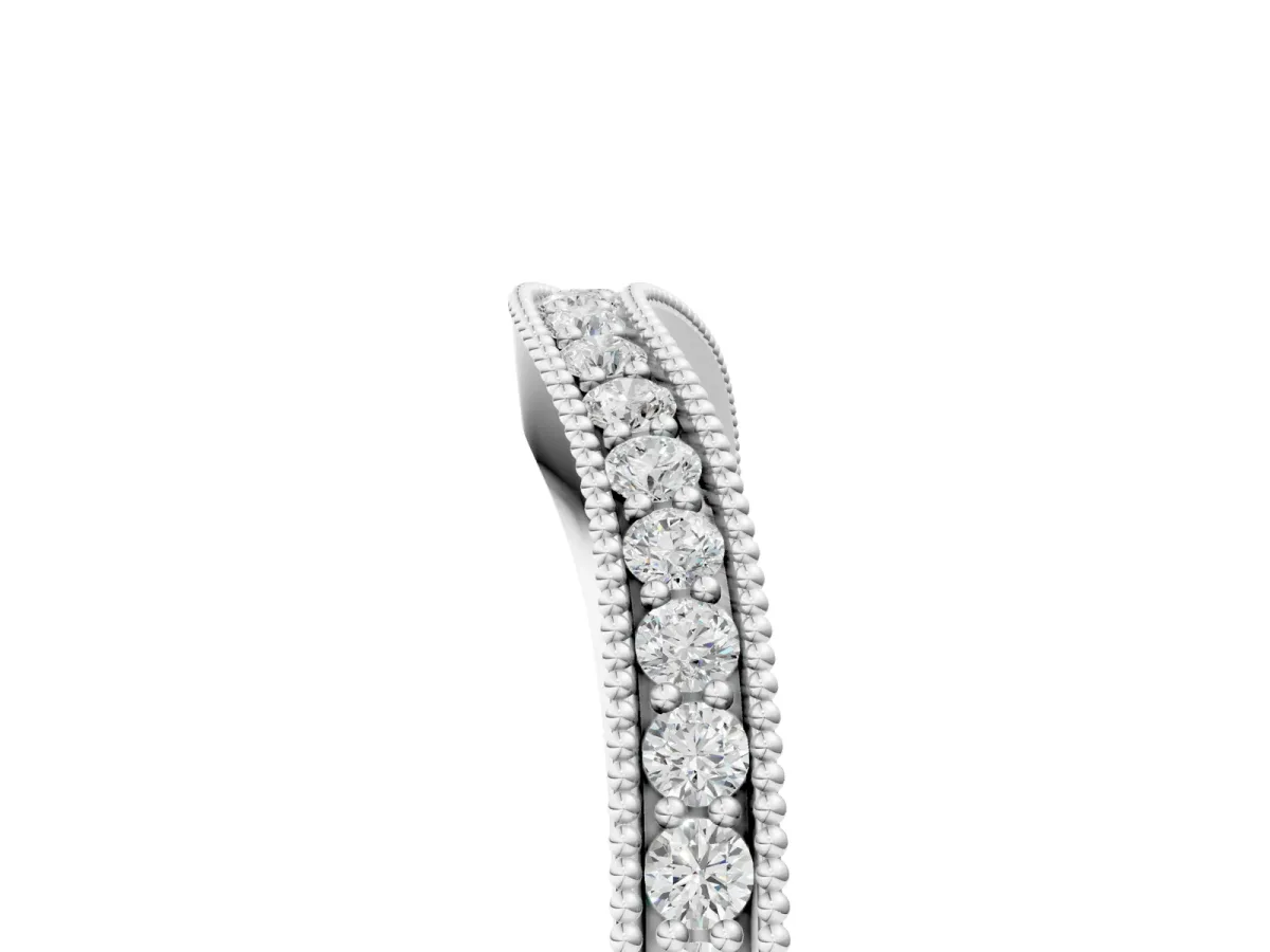 Pavé Round Diamond Curved Band with Milgrain Edge Silver