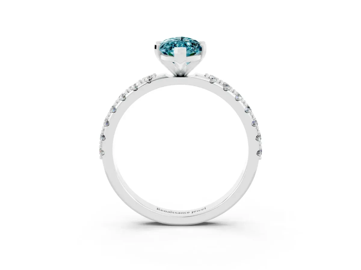 Marquise Cut Blue Topaz Solitaire Pavé Band with Four-Prong Setting Silver