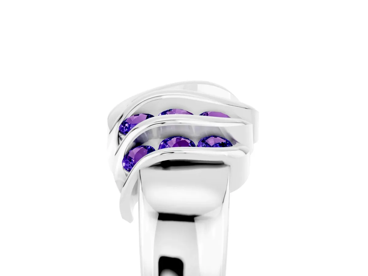 Round Tanzanite Multi-Row Crossover Band White gold