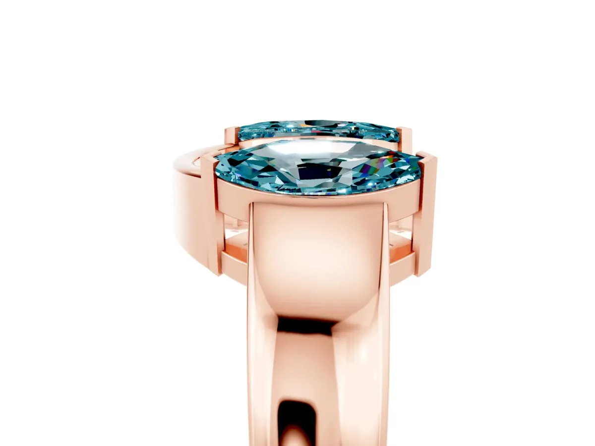 Marquise Blue Topaz Open Band Ring with Tension Setting Rose gold