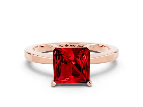 Princess Cut Ruby Solitaire Engagement Ring with Classic Band and Four-Prong Setting Rose gold
