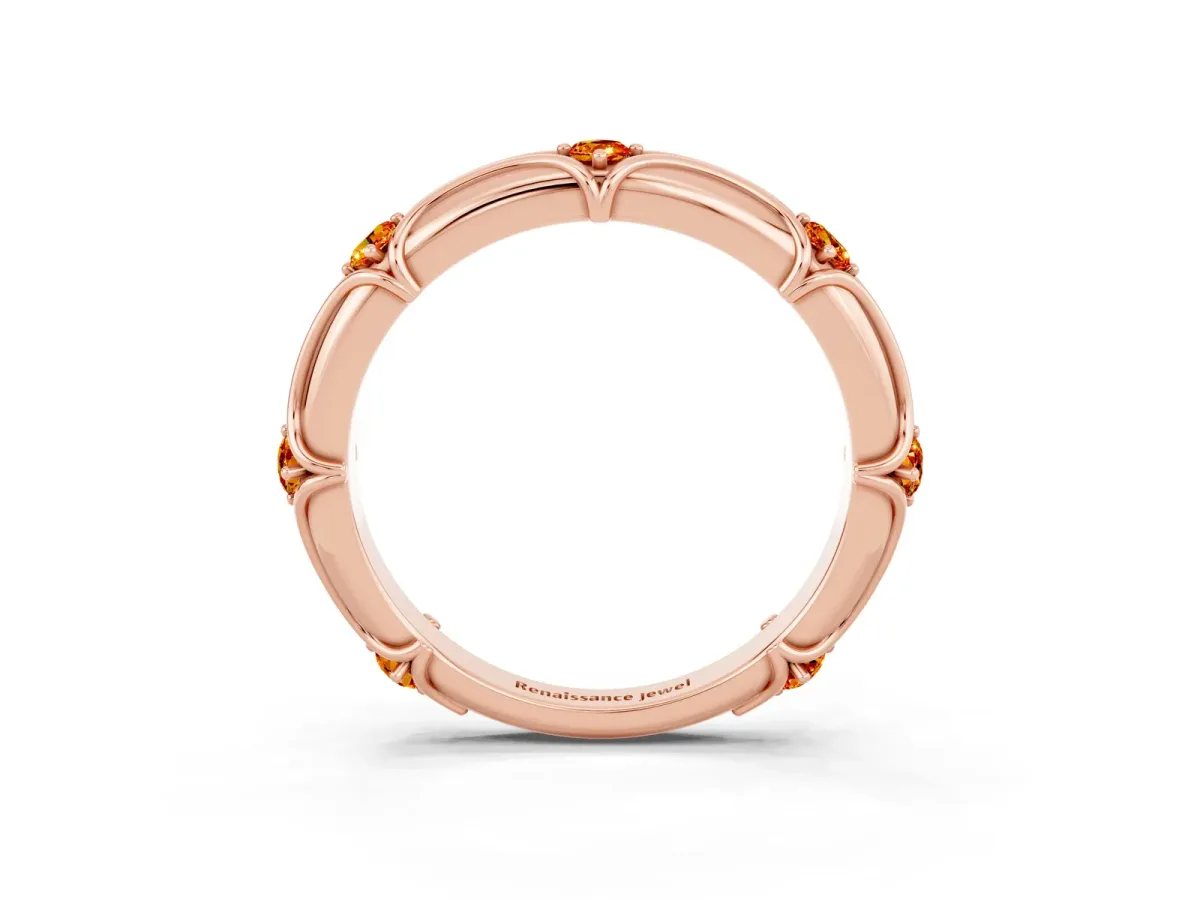 Round Citrine Prong Set Milgrain Eternity Band Rose gold