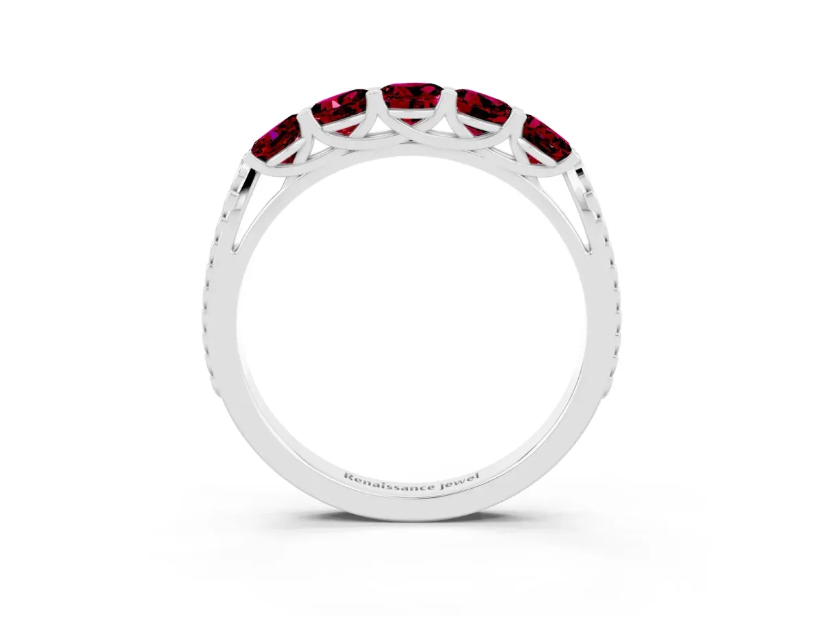 Five-Stone Round Garnet Prong-Set Band Silver