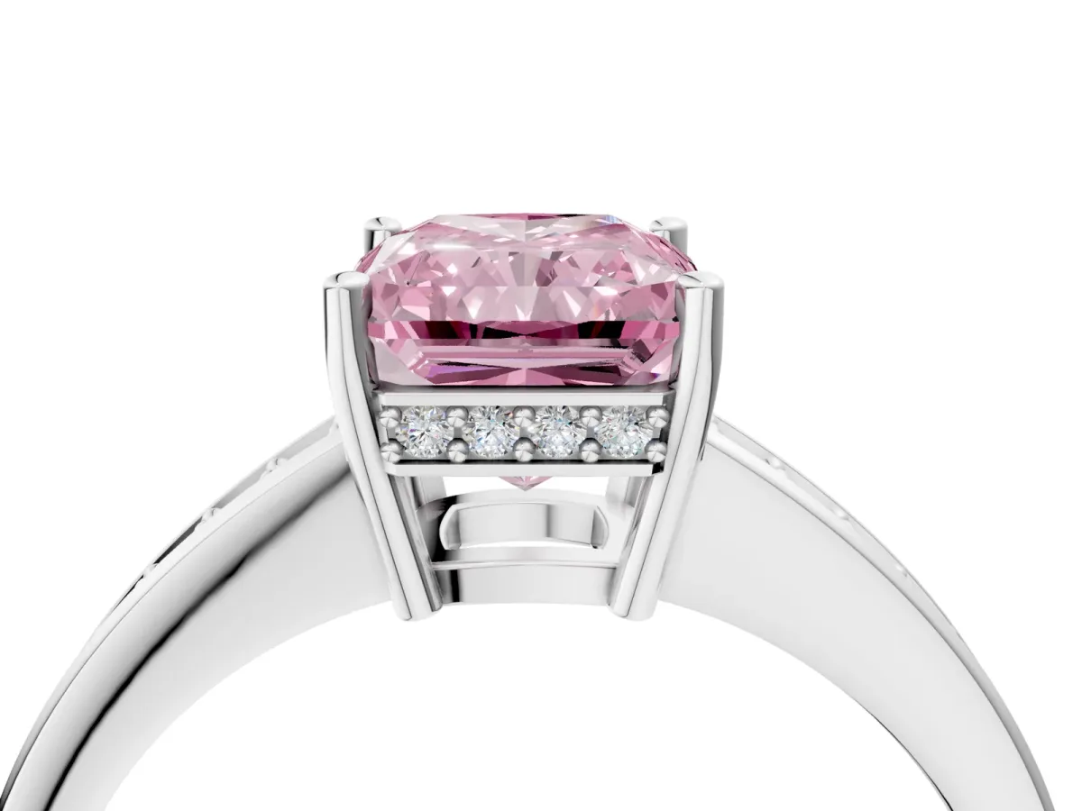 Fancy Pink Radiant Cut Solitaire Pavé Band Prong Setting Ring Platinum