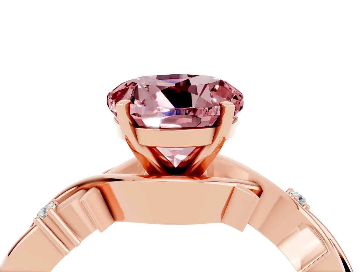 Round Cut Morganite Solitaire Ring with Twisted Band and Prong Setting Rose gold
