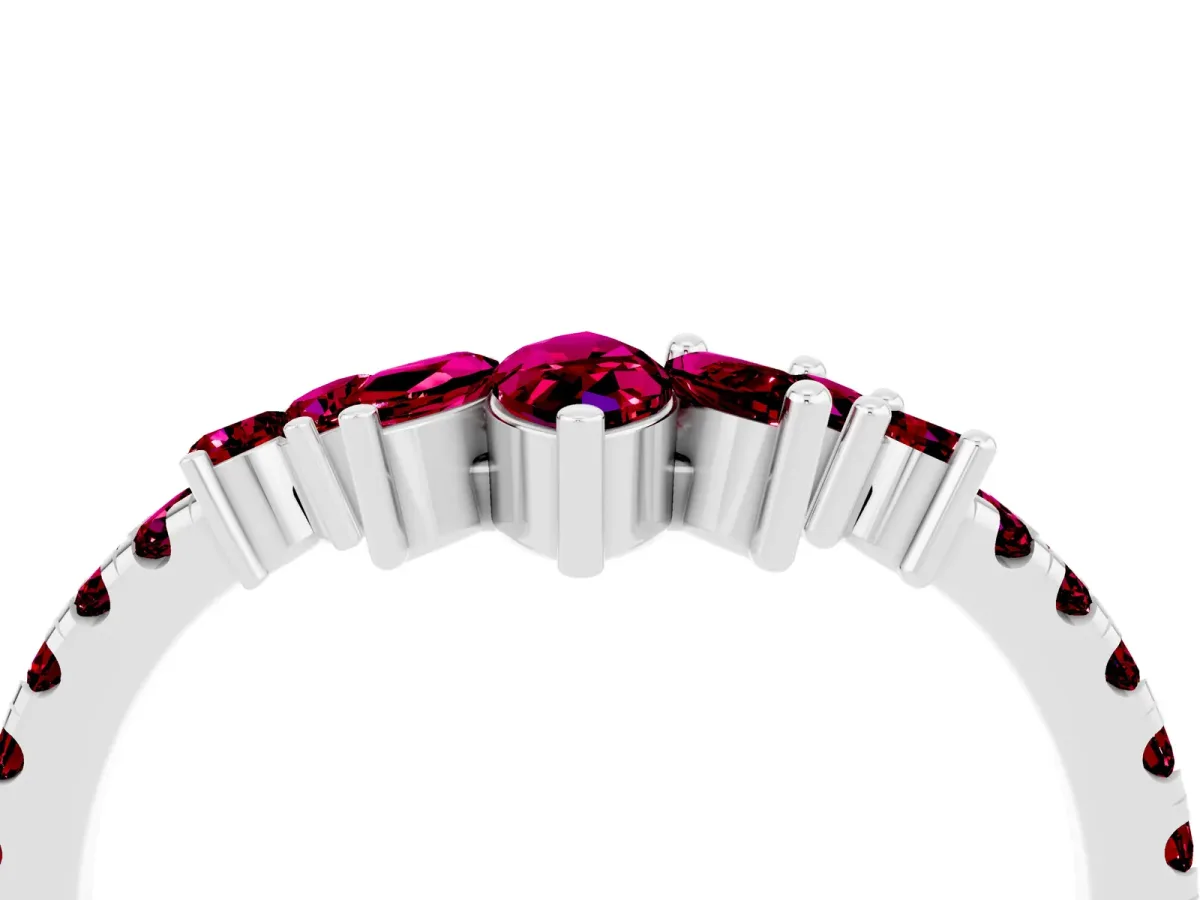 Chevron Marquise and Round Garnet Open Band with Prong Setting Silver