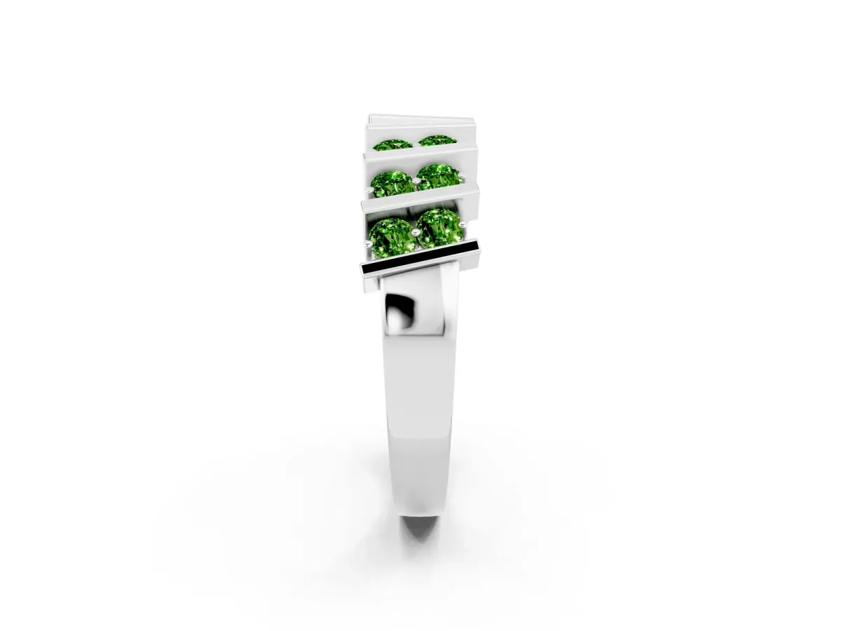 Channel Set Round Peridot Anniversary Band with Vertical Prongs Silver
