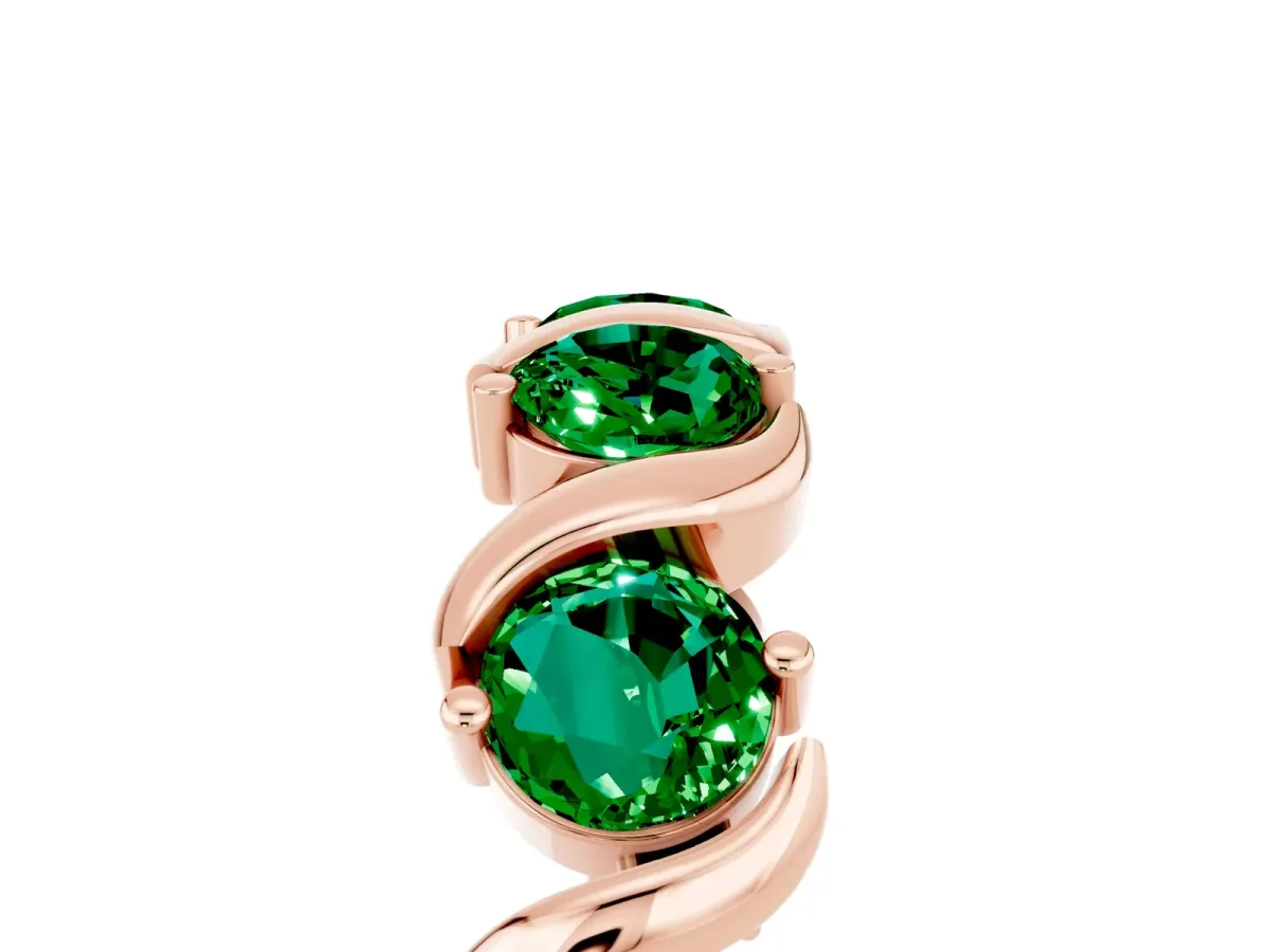Round Emerald Half Eternity Band with Wave Prong Setting Rose gold