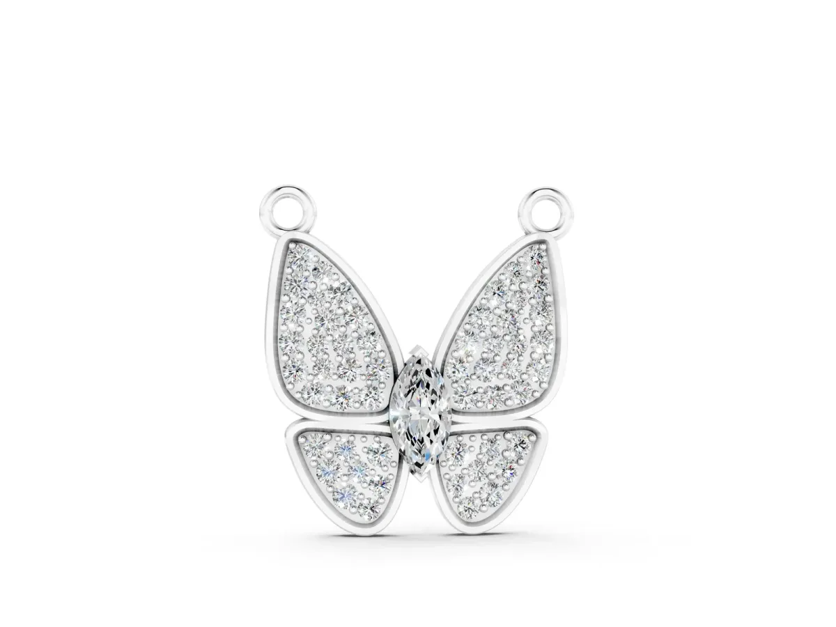 Pavé Oval Prong Butterfly Pendant White gold